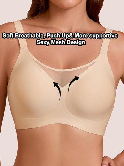 Rebecca Jelly Push Up V Mesh Bra Seamless Soft No Underwire Everyday Tshirt Bra
