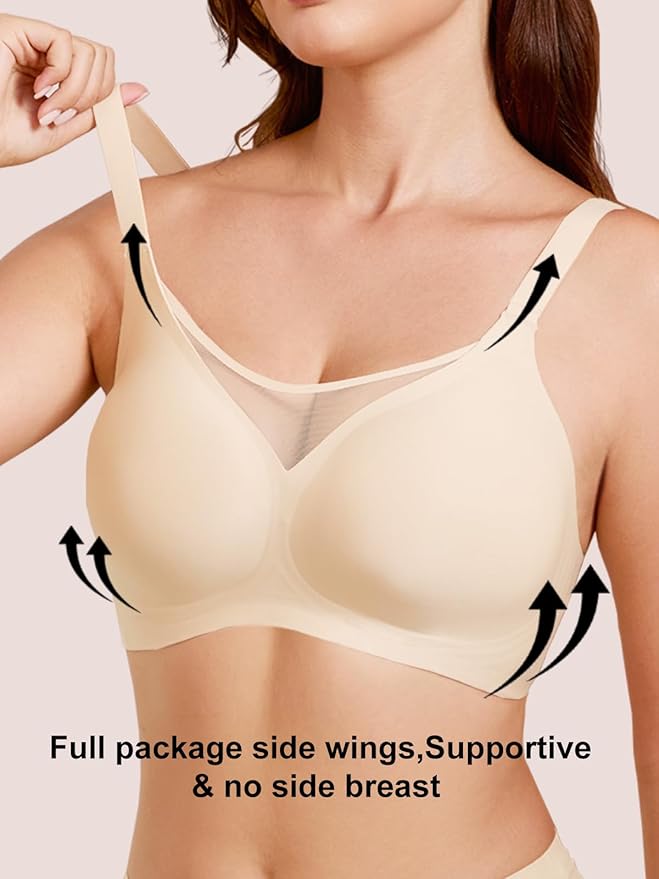 Rebecca Jelly Push Up V Mesh Bra Seamless Soft No Underwire Everyday Tshirt Bra