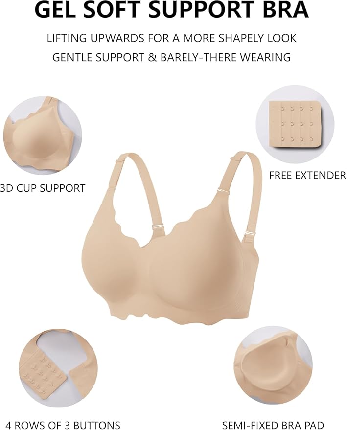 Sammy Jelly Push Up Bra Seamless Soft No Underwire Everyday Tshirt Bra