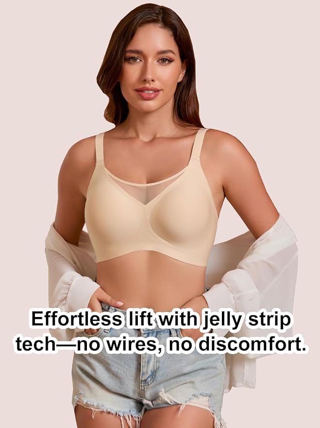 Rebecca Jelly Push Up V Mesh Bra Seamless Soft No Underwire Everyday Tshirt Bra