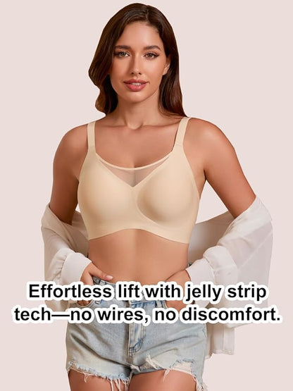 Rebecca Jelly Push Up V Mesh Bra Seamless Soft No Underwire Everyday Tshirt Bra