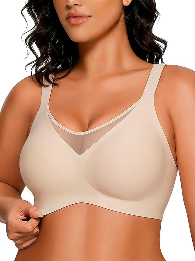 Rebecca Jelly Push Up V Mesh Bra Seamless Soft No Underwire Everyday Tshirt Bra