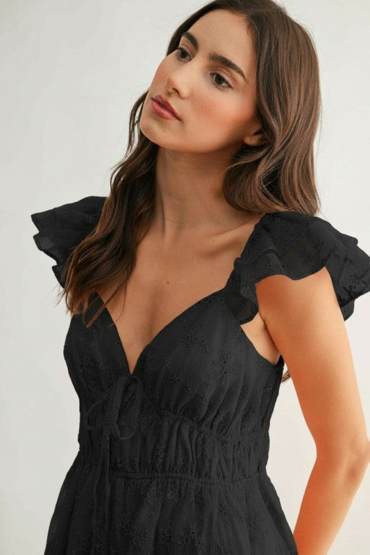 Elodie Chiffon Embroidered Flutter Mini Dress