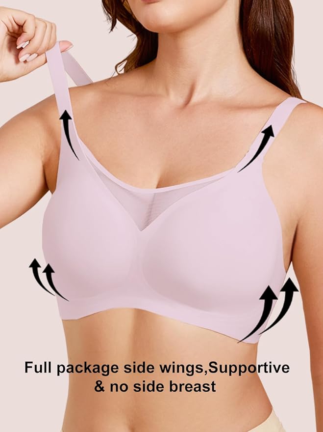 Rebecca Jelly Push Up V Mesh Bra Seamless Soft No Underwire Everyday Tshirt Bra