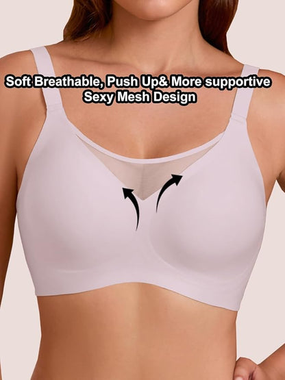 Rebecca Jelly Push Up V Mesh Bra Seamless Soft No Underwire Everyday Tshirt Bra