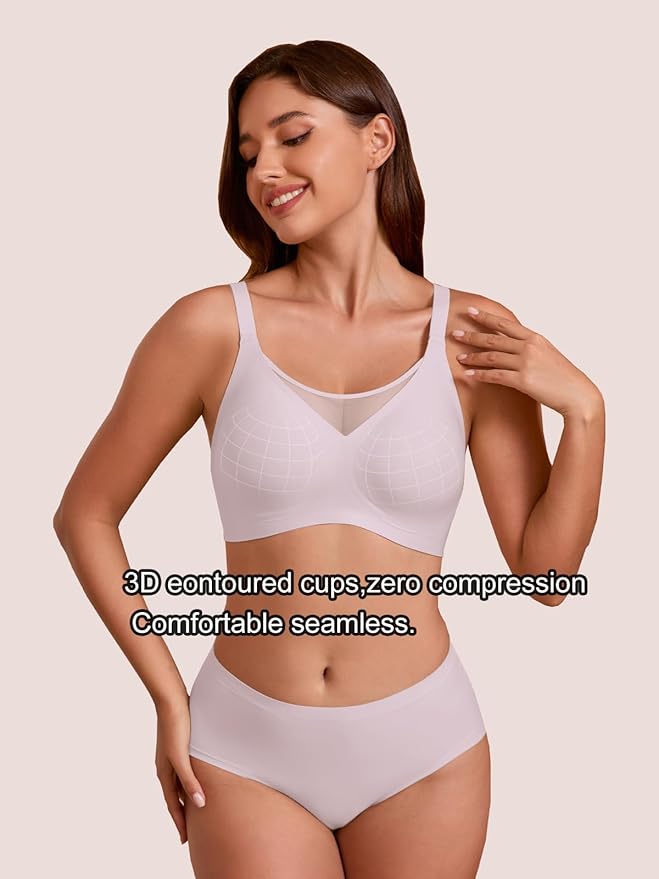 Rebecca Jelly Push Up V Mesh Bra Seamless Soft No Underwire Everyday Tshirt Bra