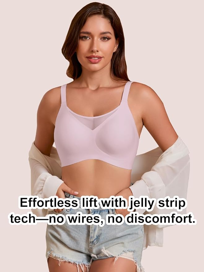 Rebecca Jelly Push Up V Mesh Bra Seamless Soft No Underwire Everyday Tshirt Bra