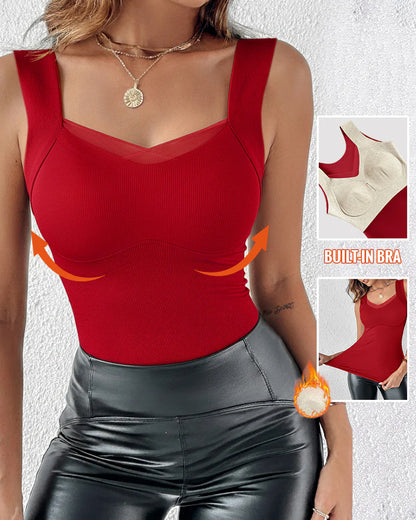 Sidney Sliced Mesh V Neck Built In Bra Tank Top