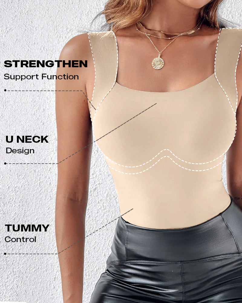 Cher Built In Bra U-Neck Skinny Seamless Layering Tank Top