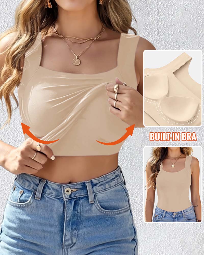 Cher Built In Bra U-Neck Skinny Seamless Layering Tank Top