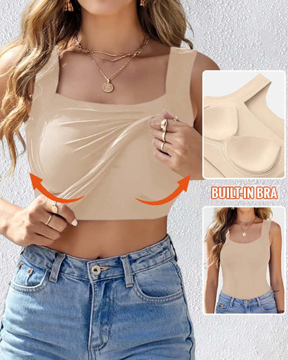 Cher Built In Bra U-Neck Skinny Seamless Layering Tank Top