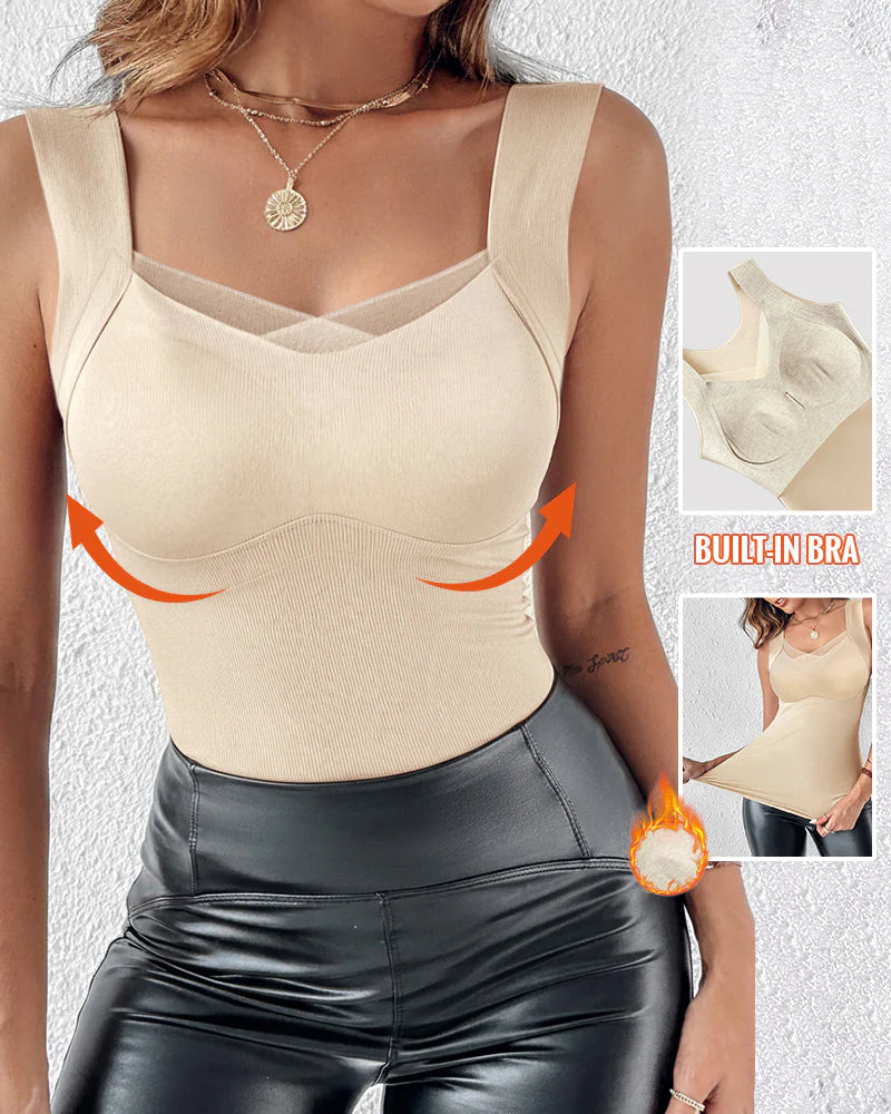 Sidney Sliced Mesh V Neck Built In Bra Tank Top
