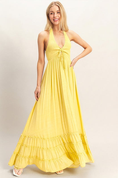 Skyler Halter Neck Smocked Maxi Dress