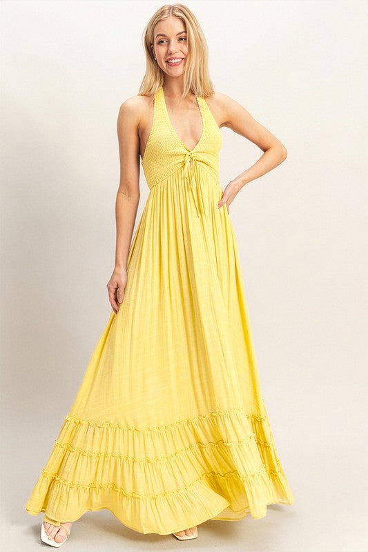 Skyler Halter Neck Smocked Maxi Dress