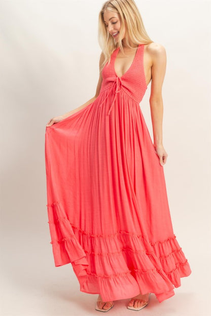 Skyler Halter Neck Smocked Maxi Dress