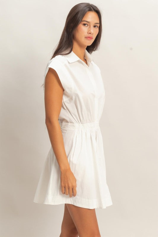 Melanie Sleeveless Collared Shirred Mini Dress