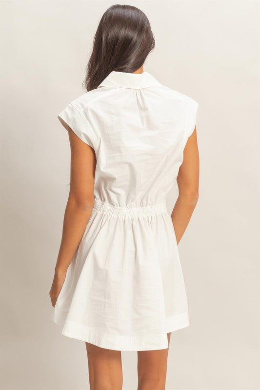 Melanie Sleeveless Collared Shirred Mini Dress