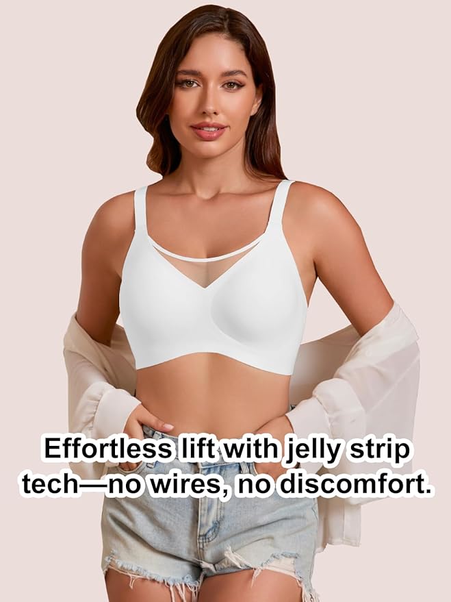 Rebecca Jelly Push Up V Mesh Bra Seamless Soft No Underwire Everyday Tshirt Bra