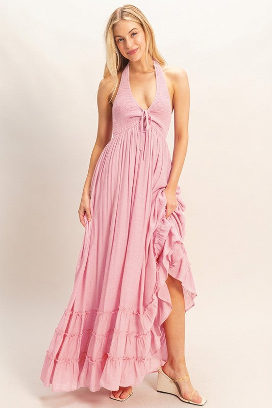 Skyler Halter Neck Smocked Maxi Dress